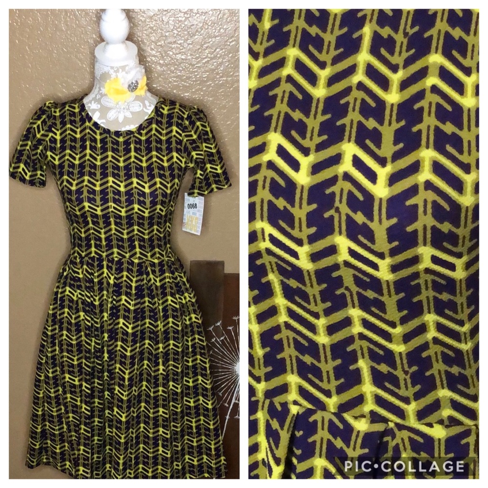 LuLaRoe XXS Amelia dress lime green and purple